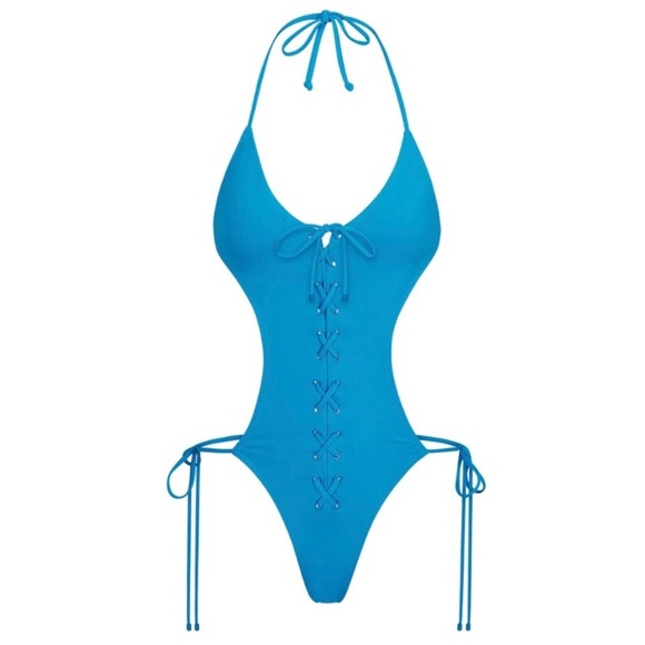 Deep V Monokini With Lace Up Back